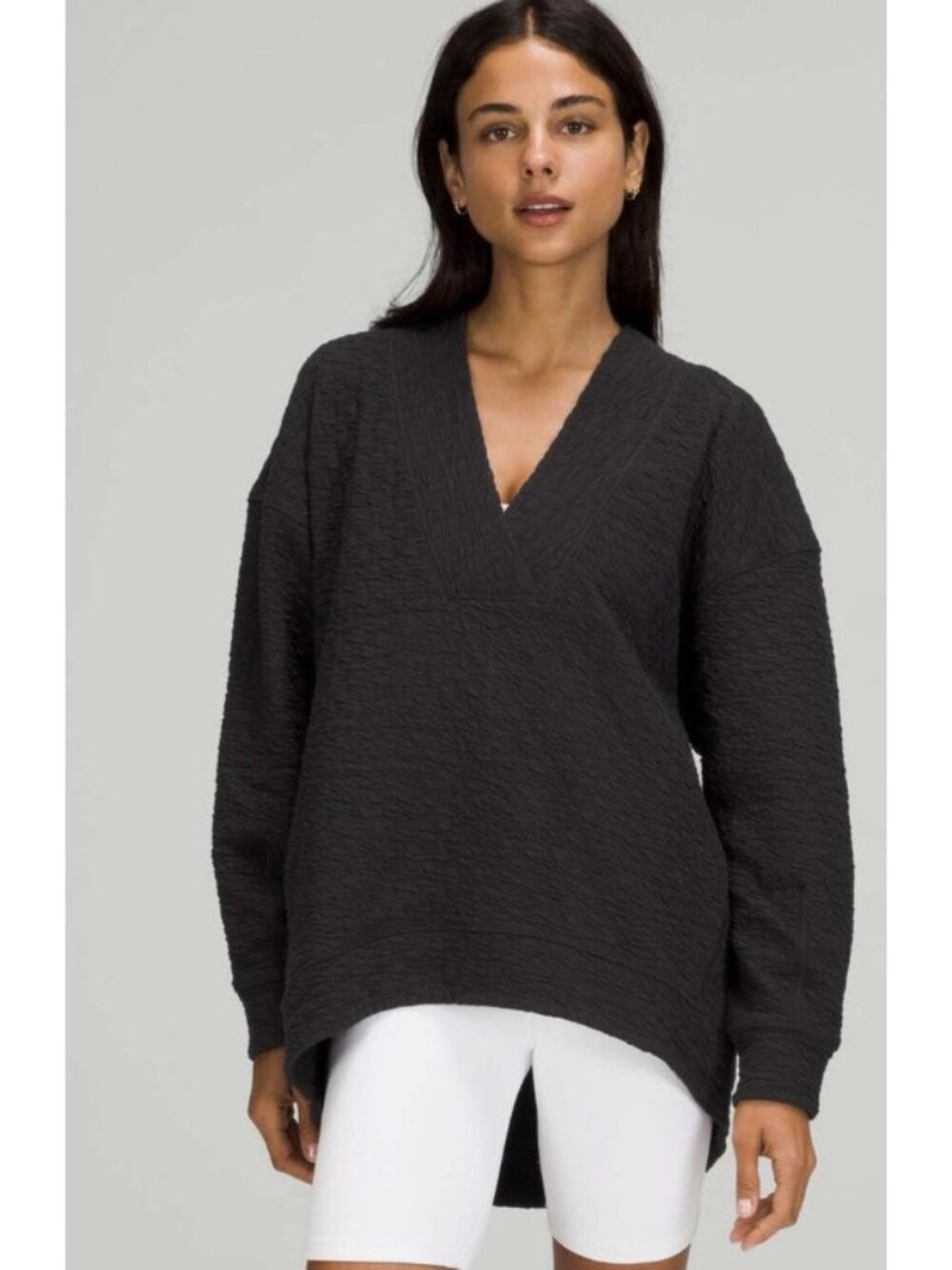 Lululemon Sweatshirt Womens 4 Black Rippled V Neck Pullover